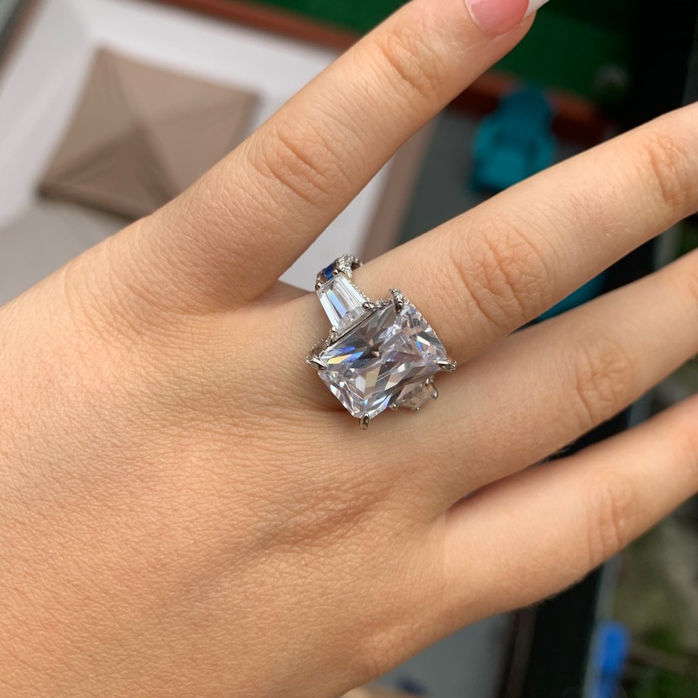 Italo Radiant Cut Unique Engagement Ring Eternity Ring 925 Sterling Silver - Picture 10 of 13